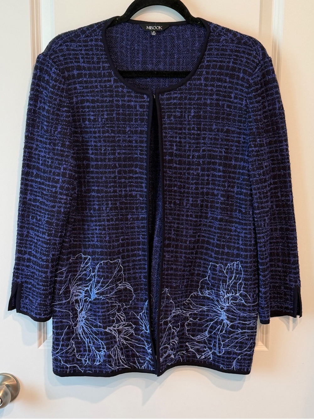 Exclusively Misook Purple Embroidered Acrylic Knit Cardigan Topper Jacket Sz. M